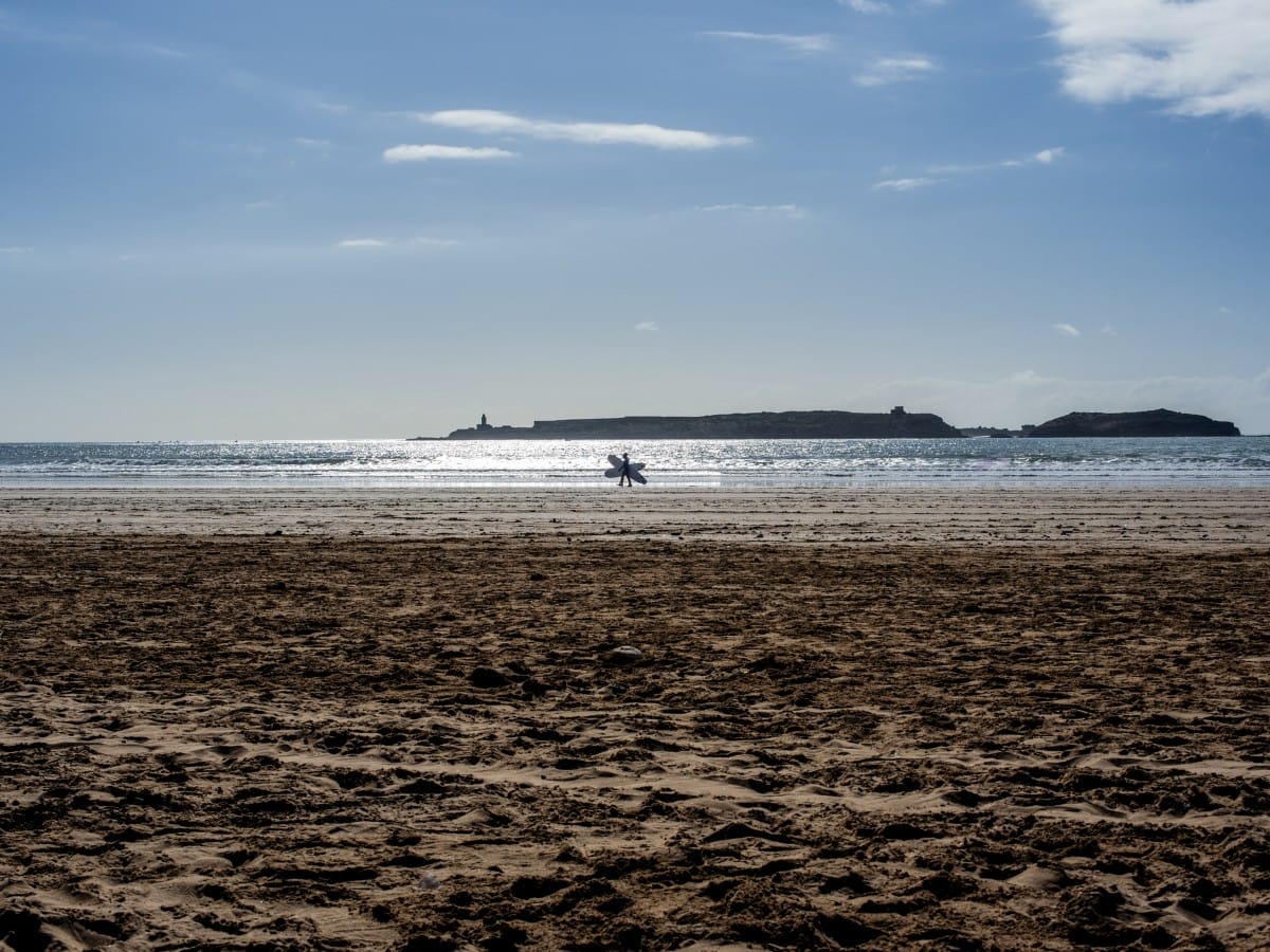 Two surfers on Essaouira's main beach