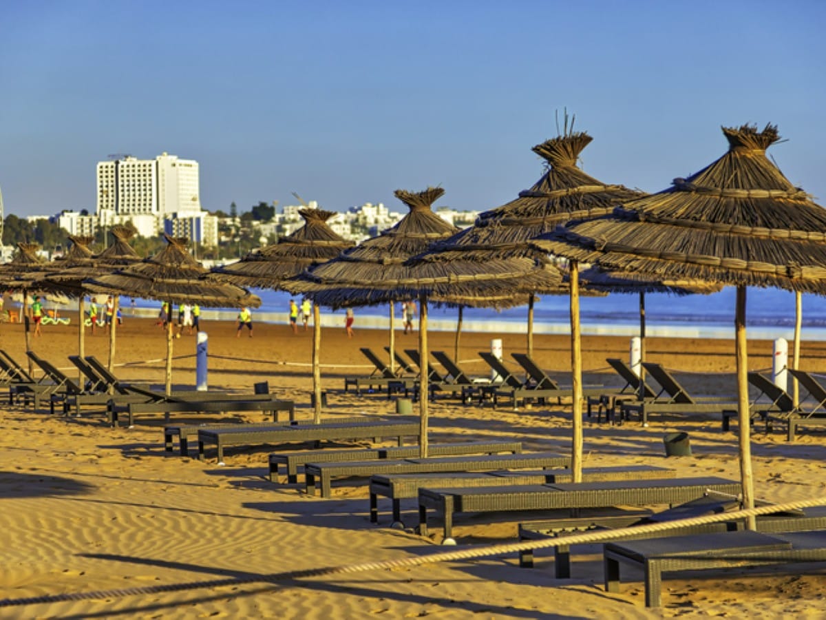 Sunbeds on a beach near Agadir