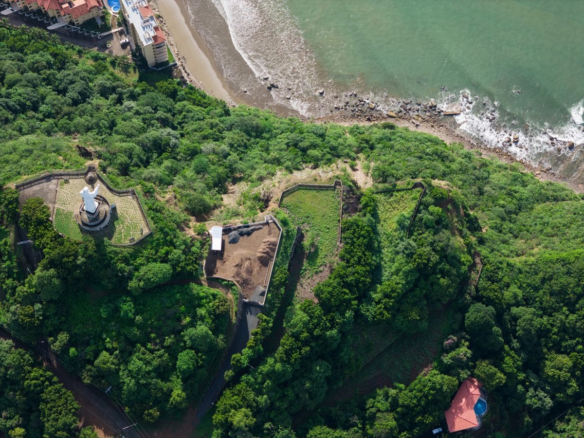 San Juan Del Sur christ statue above top drone view