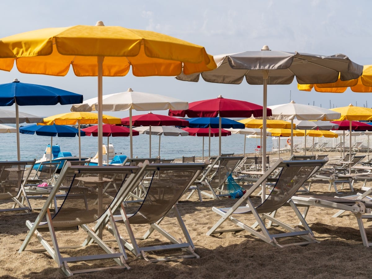 Sunbeds on a beach in Varazze