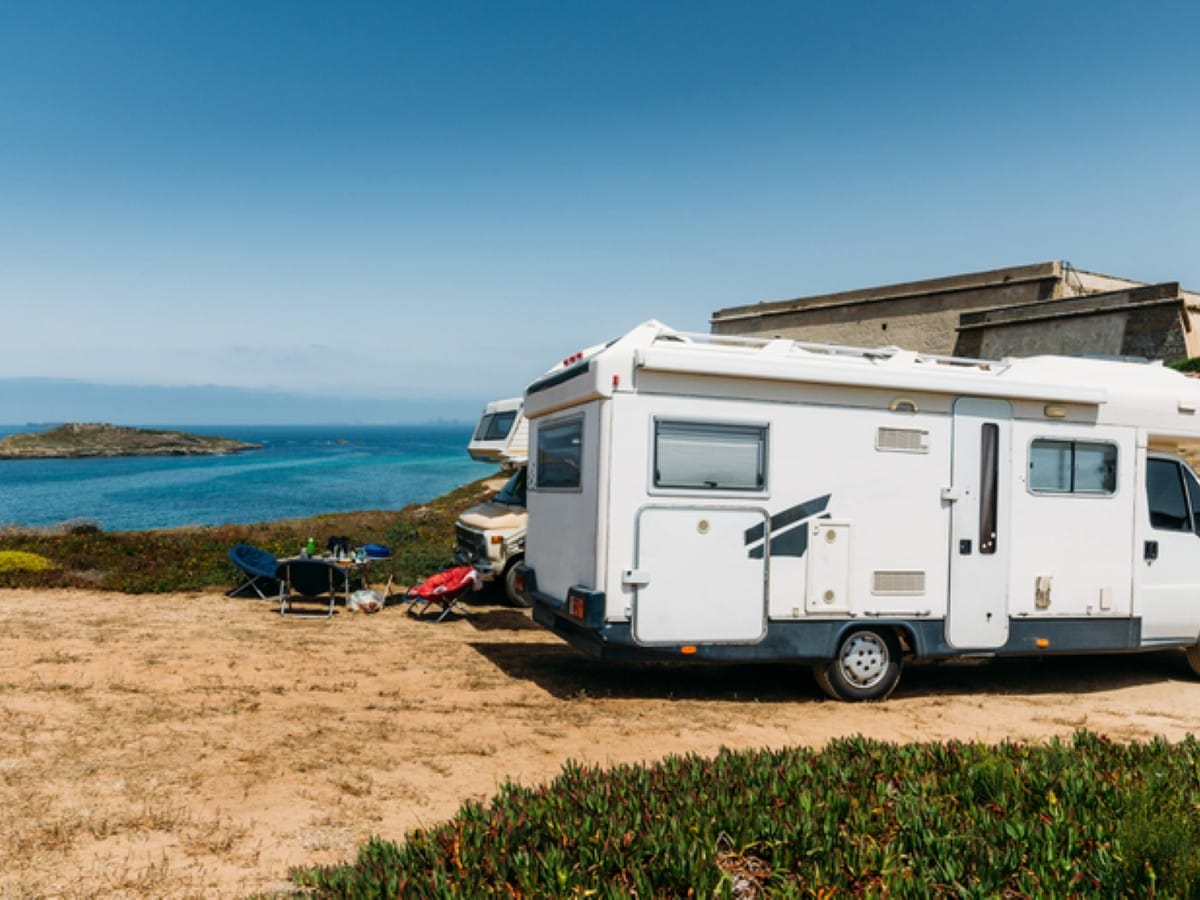 A campervan parked on the coast near Sines