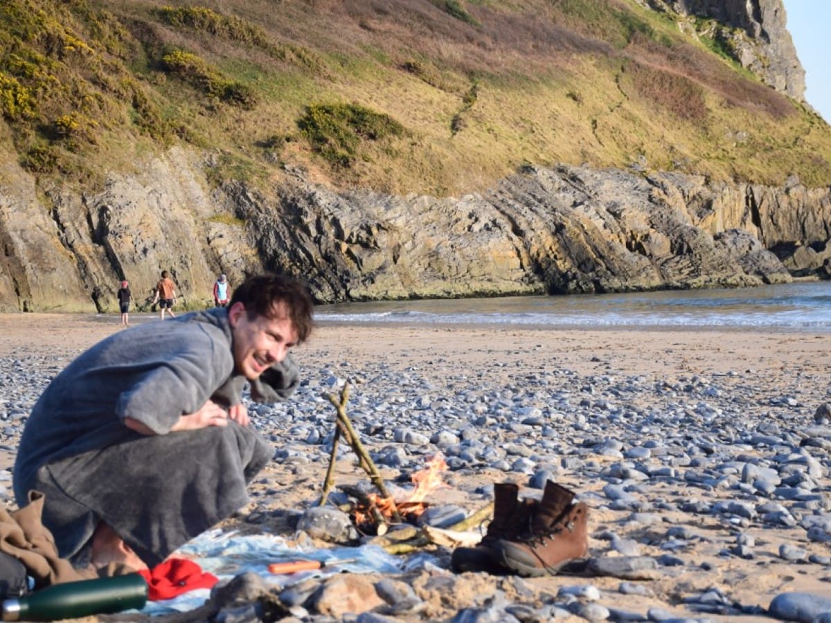 Campfire on a beach in Gower