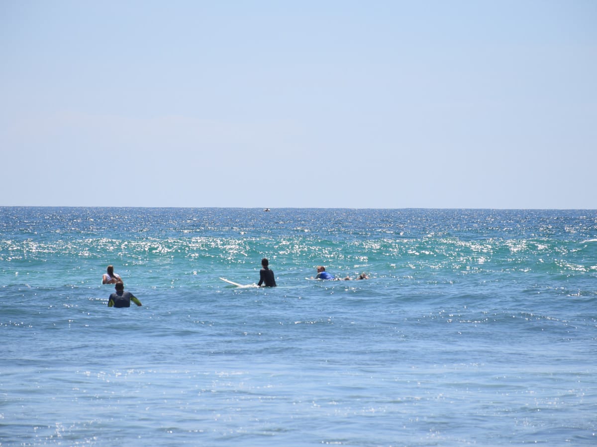 Surfers in a lineup in Sri Lanka