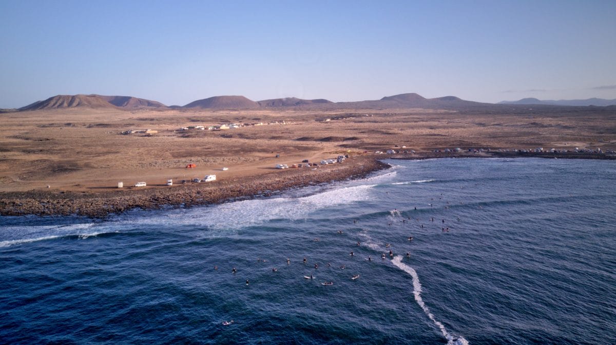 Big waves in the ocean for surfing in Majanicho Fuerteventura north